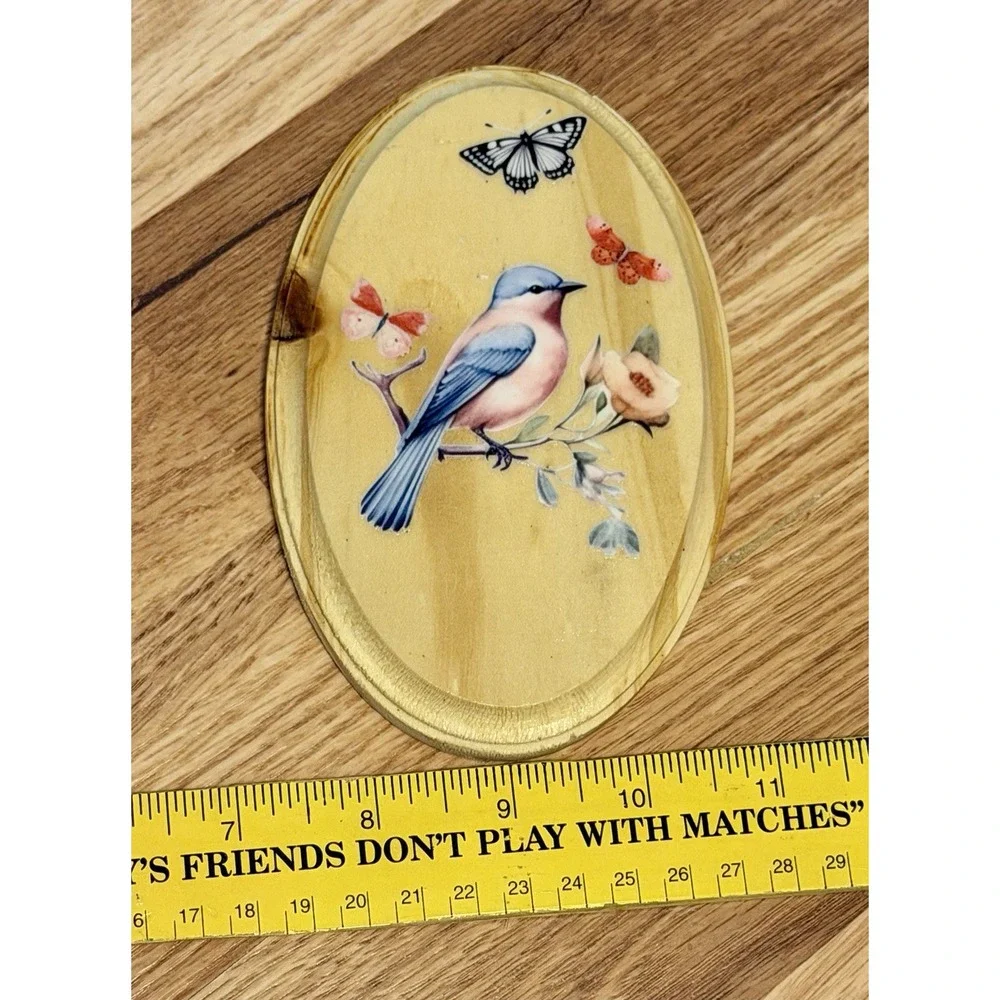 Handmade Wooden Plaque Bird Magnets. Set Of 2